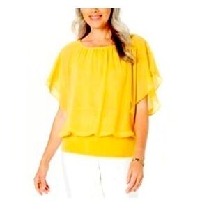 JM Collection yellow banded-hem top